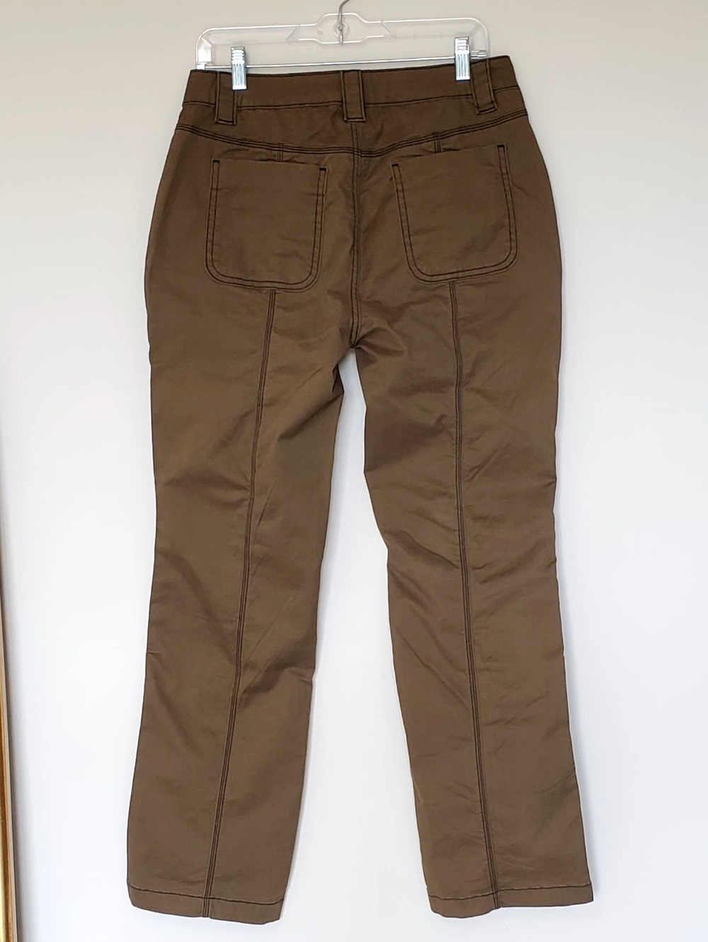 Flamingals Mid-Rise Straight Leg Cargo Exposed Stitch Pants, Brown Med - Picture 7 of 13